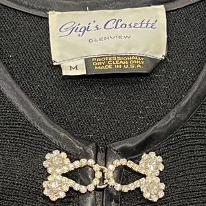Gigi's Closette Vintage Long Knit Jacket Rhinestone Clasps, USA, Black, M